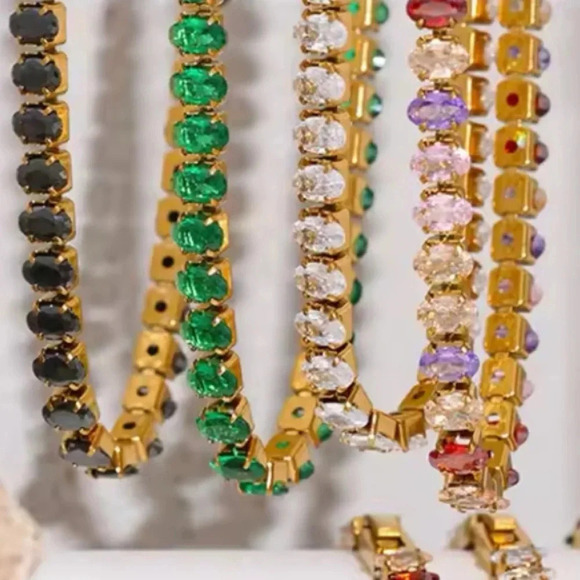 Colorful Zirconia 18K Gold Stainless Steel Waterproof Tennis Bracelet - Picture 6 of 7